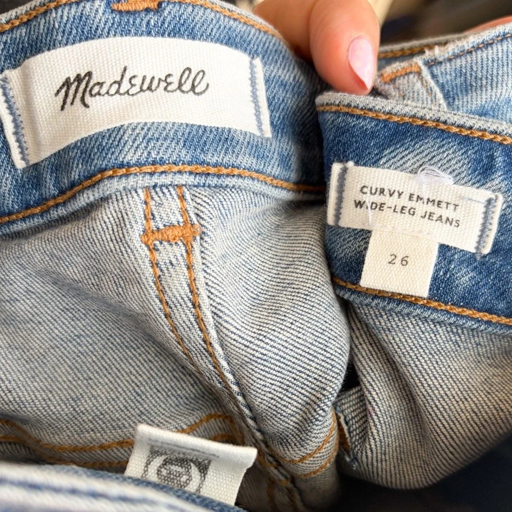 Madewell Curvy Emmett Wide Leg Jeans Patch Pocket Edition Light Wash Denim Sz 26 - Picture 3 of 4